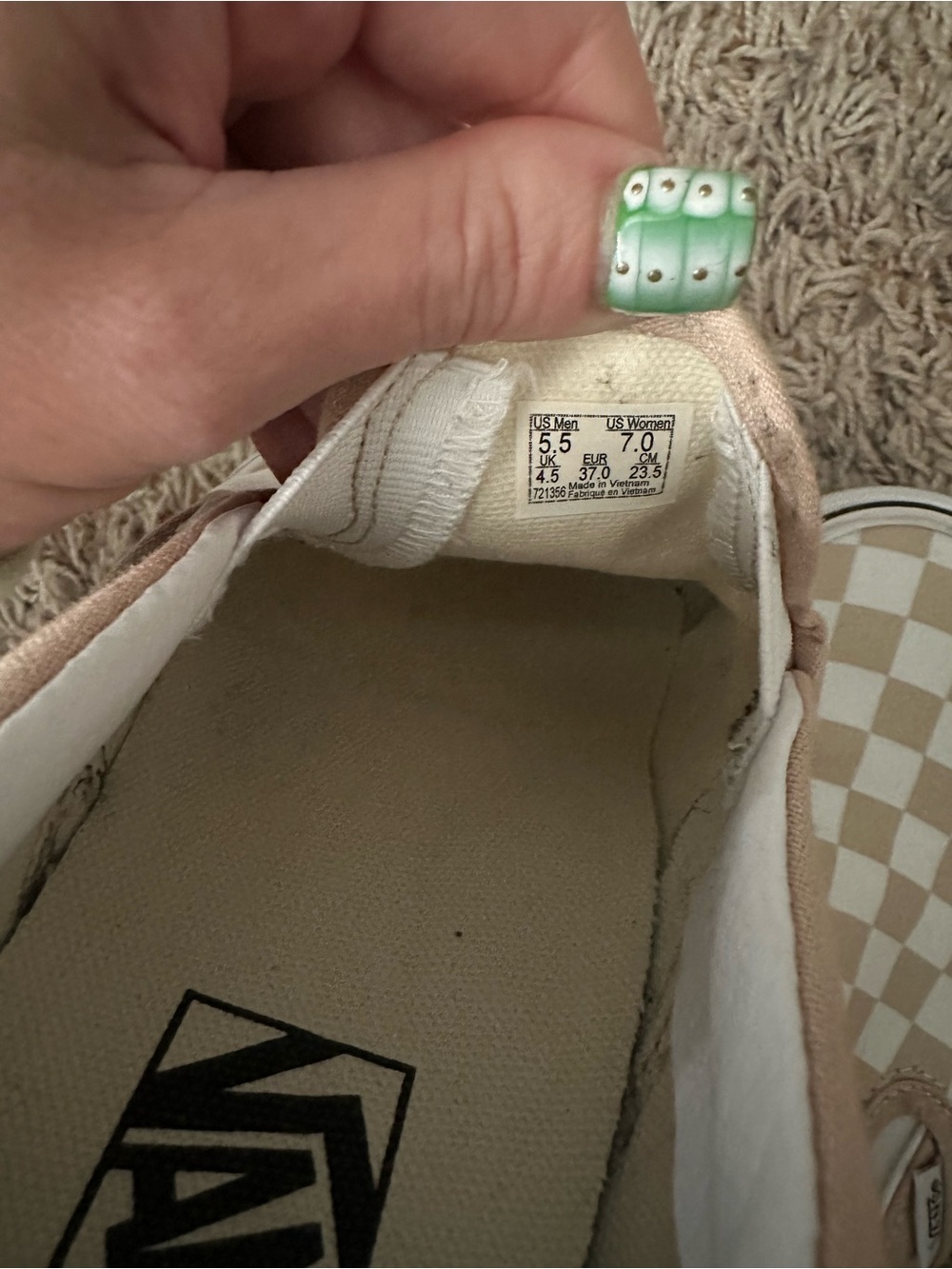 Vans Slip-On Checkerboard Sneakers in Beige and White - Picture 4 of 4